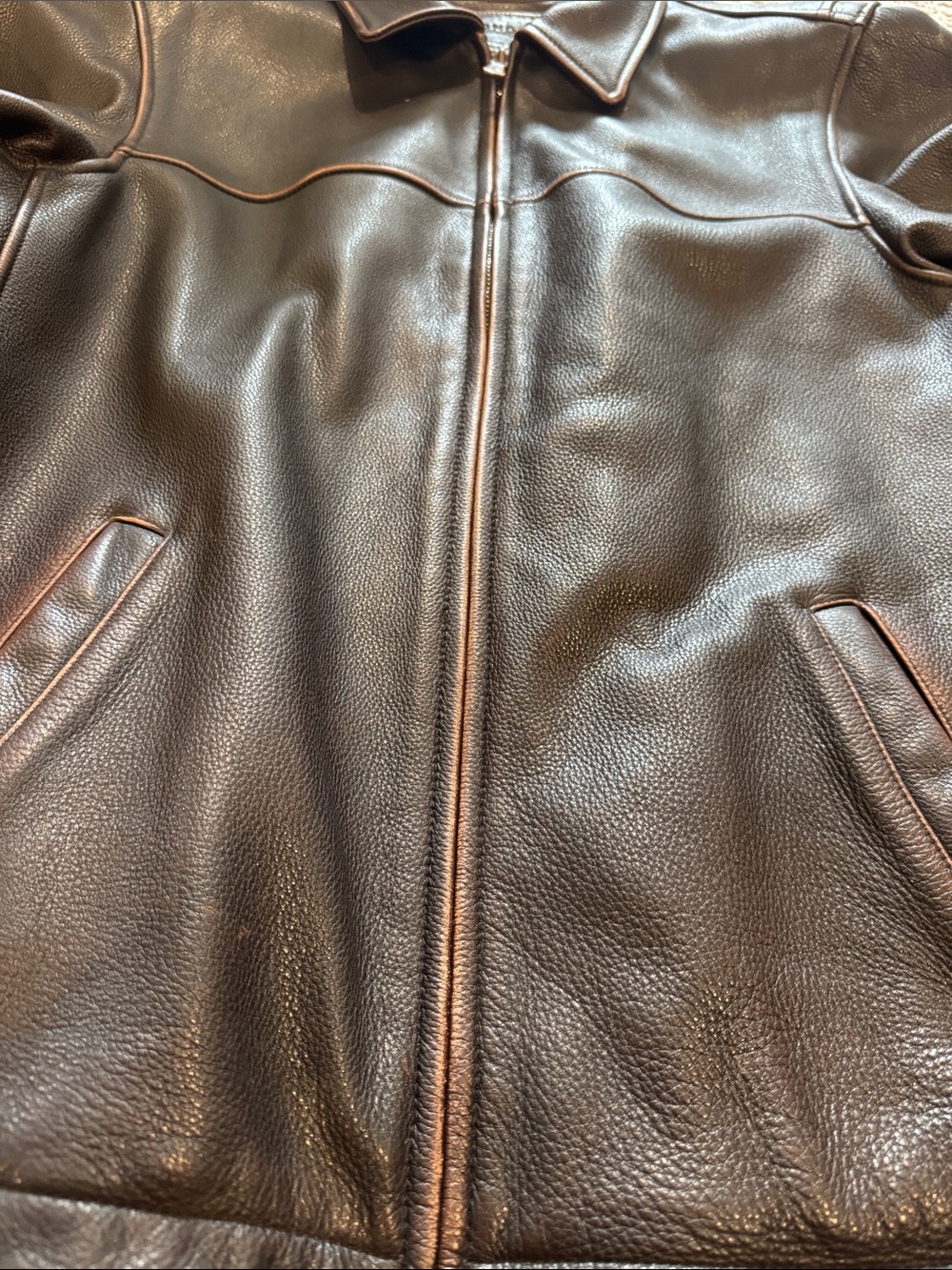 Vintage Sonoma Chocolate Brown Leather Bomber Jacket - Large - Picture 3 of 16